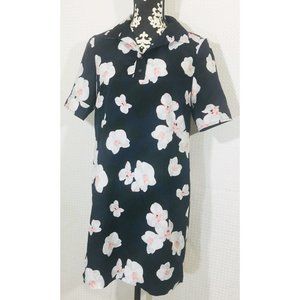 BANANA REPUBLIC Navy Floral Shift Dress Collar Pet